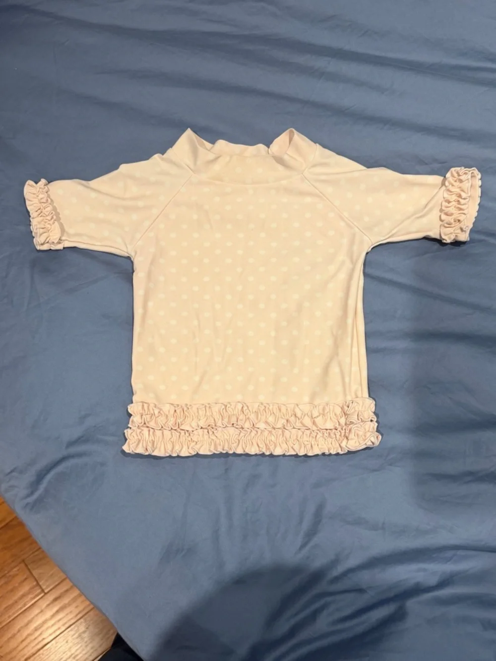 GUC Ruffle Butts Peachy-Pinkish Polka Dot Rash Guard & Swim Bottoms
